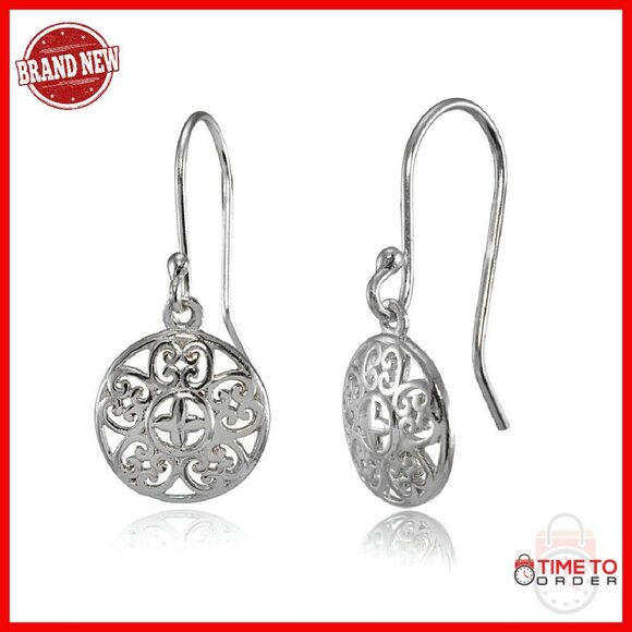 Jewelry - 925 Sterling Silver Vintage Filigree Dangle Earrings 28mm Hook Back